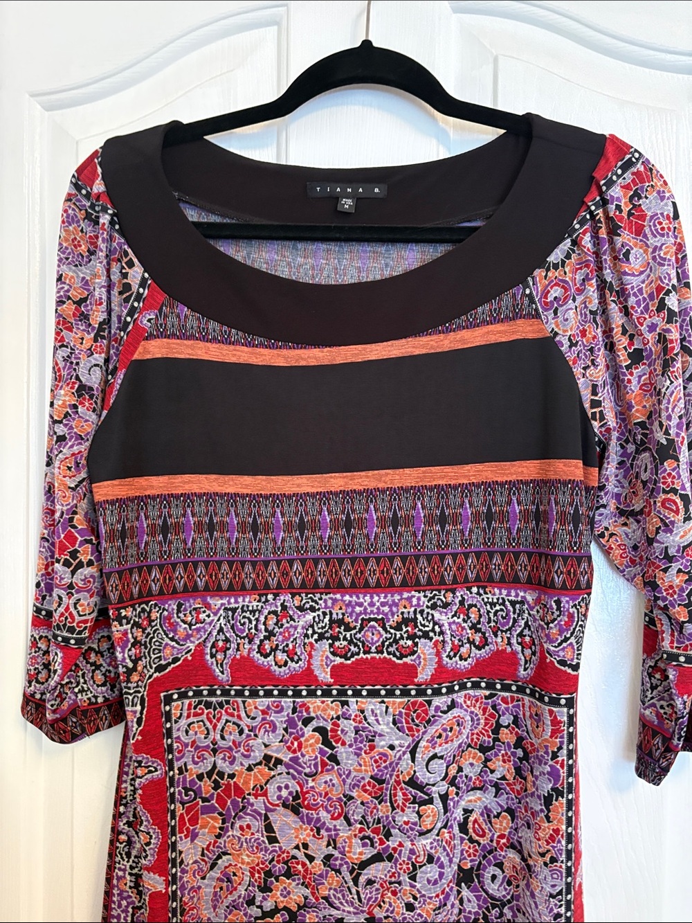 Tiana B. Red, Black & Purple Paisley Midi Dress